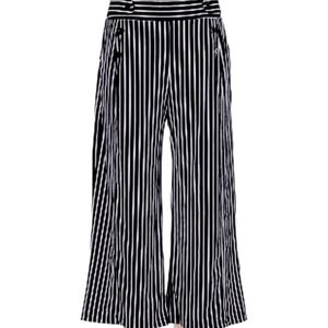 Wide Leg Palazzo Pants Black and White Stripe Sailor Style Button Front, L